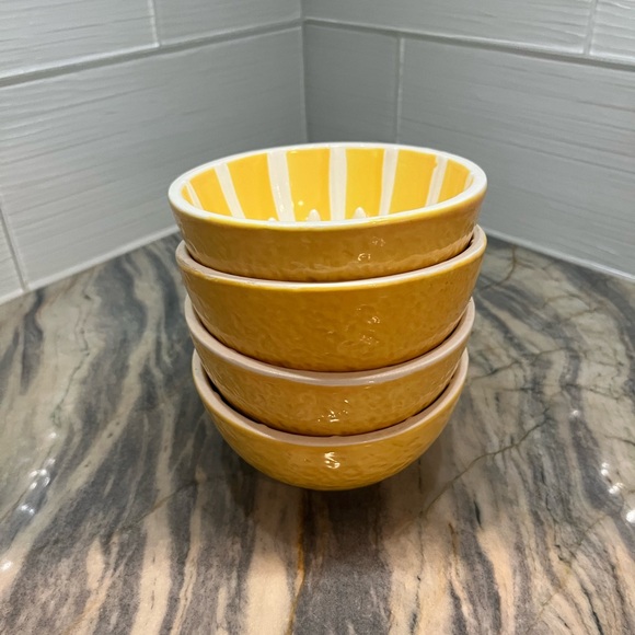 Set of 4 HAMMOND GROVES Citrus Textured Fruit GRAPEFRUIT BOWL Teeth Yellow - Picture 7 of 8